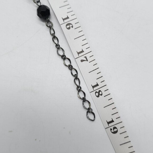 Black Beaded Faceted Necklace With Drop Pendant with Adjustable Chain Vintage - Picture 6 of 6